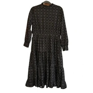 Draw Boho Peasant Long Sleeve Mock Neck Tiered Midi Dress Size Medium